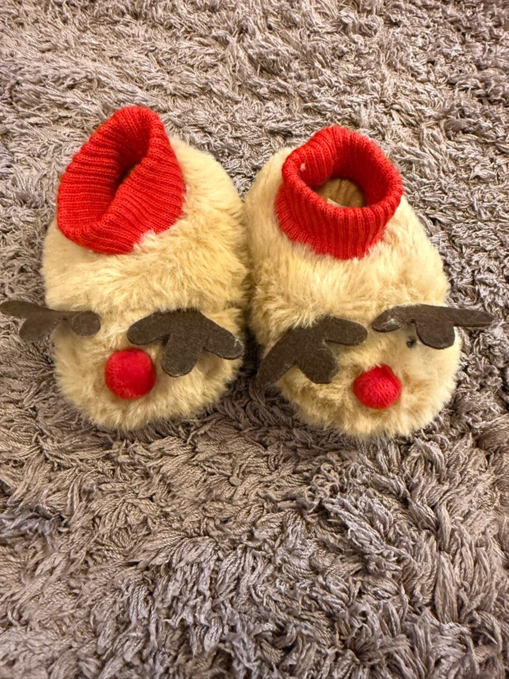 Kids Plush Reindeer Slippers - Red & Tan